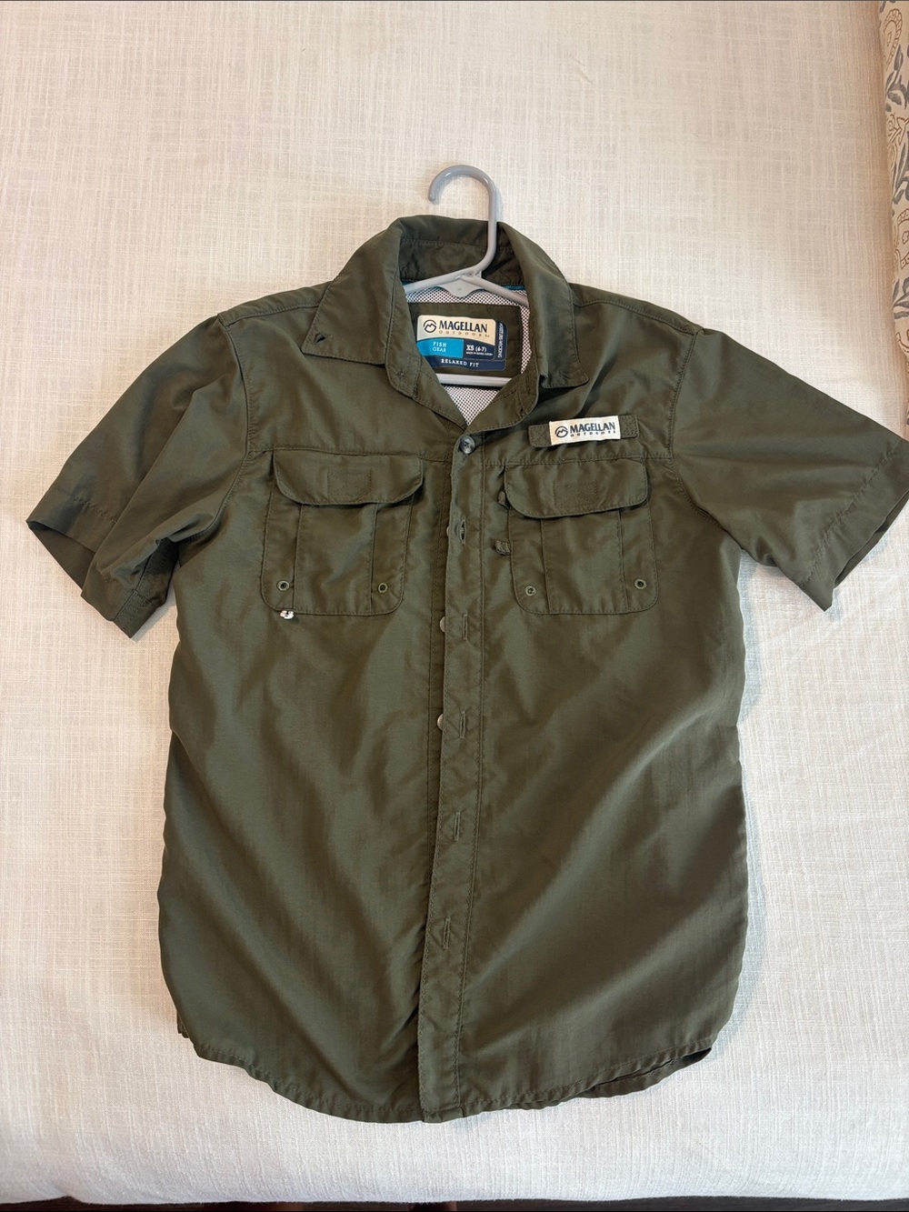 Magellan Outdoors Olive Green Boys Short Sleeve Button-Down Shirt